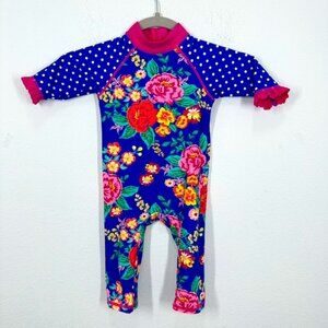 Mini Club Floral Ruffle Polka Dot Long Sleeve UPF Swim Rash Guard 18-24 Months